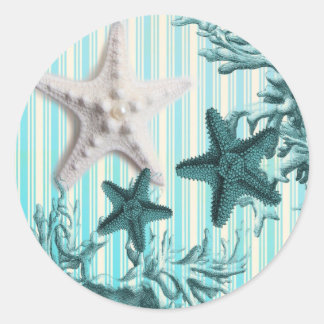 zeemijlpalen zeekblauwe zeesterren ronde sticker