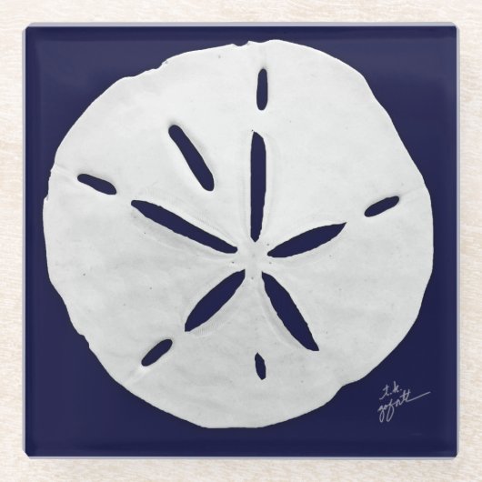 Zeemijver, witte en zwarte goudmakreel glazen onderzetter (Voorkant)