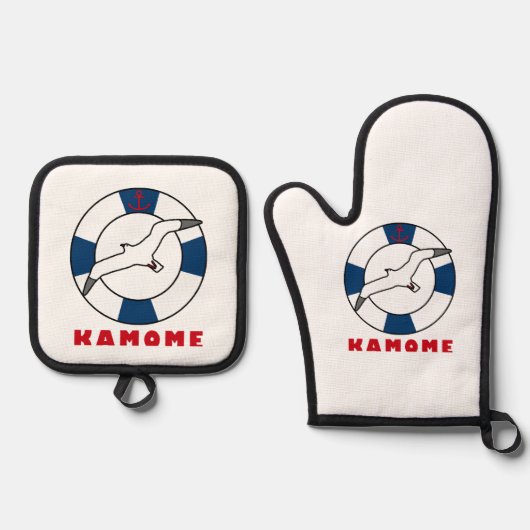 Zeemleeuw en zeemleder ovenwant & pannenlap set (Voorkant)