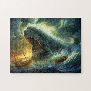 Zeemonster dat oprijst uit golven fantasieschilder legpuzzel