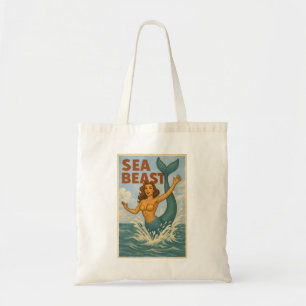 Zeemonster Retro Zeemeermin   Grappig Kust- en Str Tote Bag
