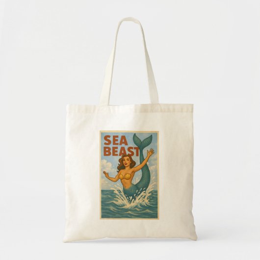 Zeemonster Retro Zeemeermin | Grappig Kust- en Str Tote Bag (Voorkant)