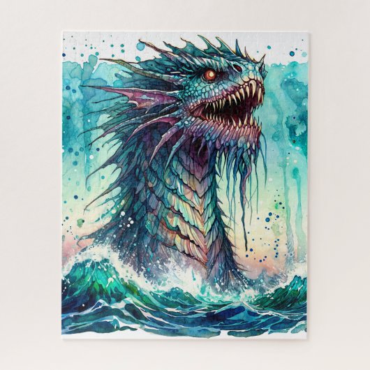 Zeemonster rijzend uit de oceaan legpuzzel (Verticaal)