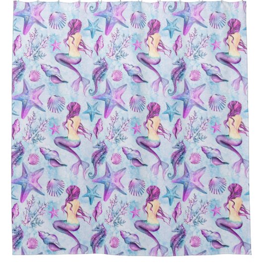 Zeemuizen, zeebaars, blauw douchegordijn (Voorkant)