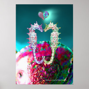 ZEENAALDEN IN DE LIEFDE, ROZE TEAL BLAUW PARELMOER POSTER