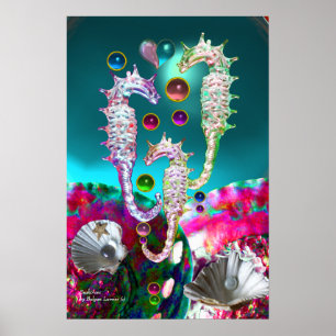 ZEENAALDEN, ROZE TEAL BLAUW PARELMOER POSTER