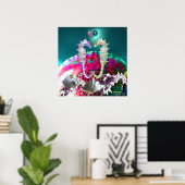 ZEENAALDEN VERLIEFDE , ROZE TEAL BLAUW PARELMOER POSTER (Thuiskantoor)