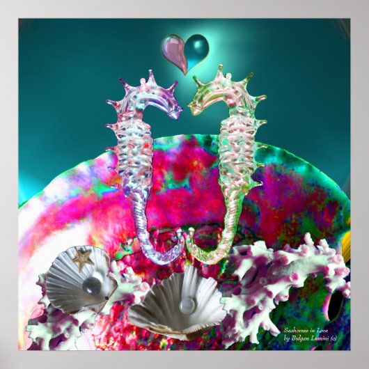 ZEENAALDEN VERLIEFDE , ROZE TEAL BLAUW PARELMOER POSTER (Voorkant)