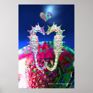 ZEENAALDJES IN LIEFDE, ROZE BLAUWE PARELMOER POSTER
