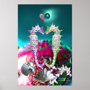 ZEENAARDJES IN LIEFDE, ROZE TEAL BLAUW PARELMOER POSTER