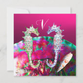 ZEENAARDPAARDJES STRAND TROUW MONOGRAM, Roze zwart Kaart (Voorkant)