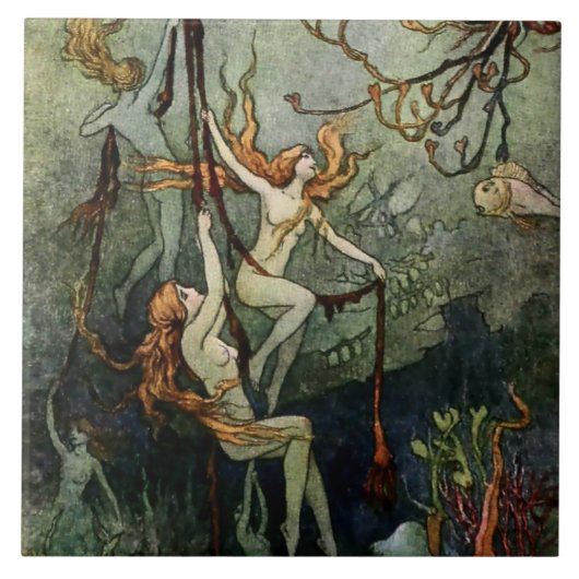 “Zeenimfen” door Warwick Goble Tegeltje (Voorkant)