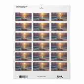 Zeeoever Oceaan Zonsondergang Schelpen Parels Etiket (Full Sheet)