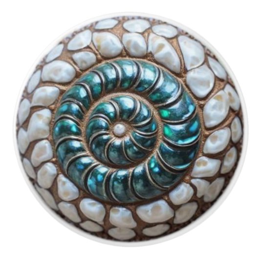 Zeeoor en Parel Nautilus Schelp Keramische Knop (Voorkant)