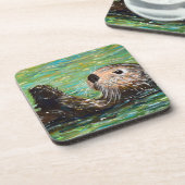 Zeeotter Schilderij Bier Onderzetter (Linkerzijde)