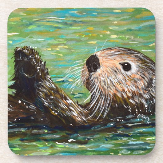 Zeeotter Schilderij Bier Onderzetter (Voorkant)