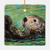 Zeeotter Schilderij Keramisch Ornament (Achterkant)