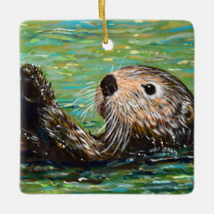 Zeeotter Schilderij Keramisch Ornament