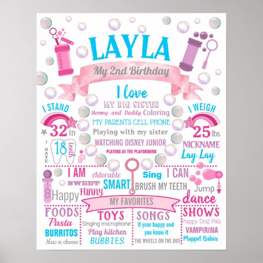 Zeep Bubbles Birthday Party sign board poster (Voorkant)