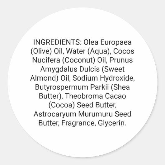 Zeep- en huidingrediënten Rondetiket Ronde Sticker (Voorkant)