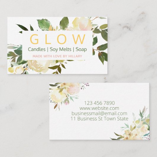 Zeep en zeep van zacht bloemkaars visitekaartje (Voorkant / Achterkant)