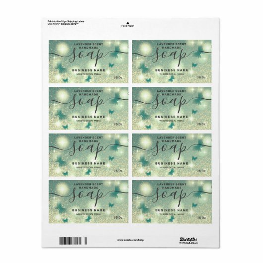 Zeep-etiket met glittery Butterfly-script Etiket (Full Sheet)