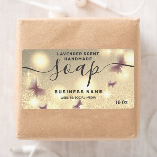 Zeep-etiket met glittery Butterfly-script Etiket (Insitu)