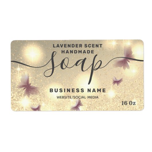 Zeep-etiket met glittery Butterfly-script Etiket (Voorkant)