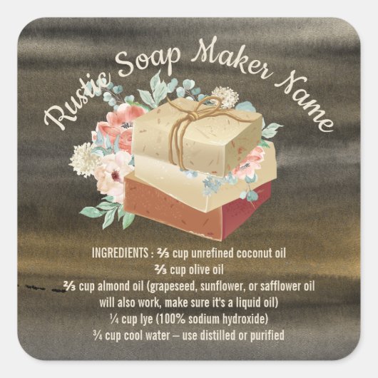 Zeep Ingrediënten Rustieke Handgemaakte Vierkante Sticker (Voorkant)
