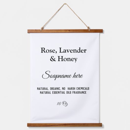 Zeep Naam Gewicht Website Ingrediënten Details Q R Hangend Wandkleed (Voorkant)