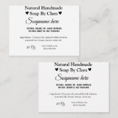 Zeep Naam Gewicht Website Ingrediënten Details Tek Notitiekaartje (Voorkant / Achterkant)