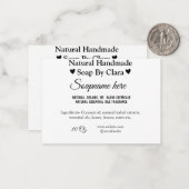 Zeep Naam Gewicht Website Ingrediënten Details Tek Notitiekaartje (Voorkant / Achterkant in situ)