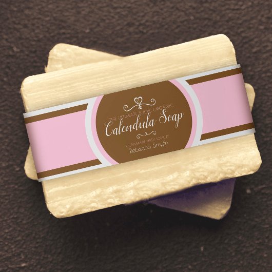 Zeep schoonheidsproduct info rap label roze bruin uitnodigingen wikkel