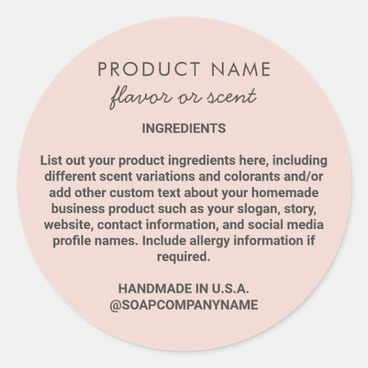 Zeep Skincare Product Roze grijs Ingrediënt Label (Voorkant)