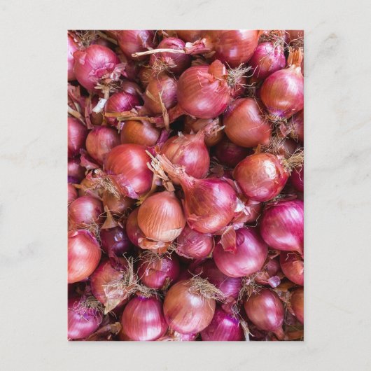 Zeep van rode uien op de markt briefkaart (Voorkant)