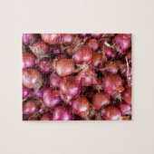 Zeep van rode uien op de markt legpuzzel (Horizontaal)