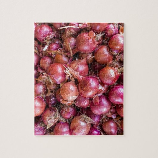 Zeep van rode uien op de markt legpuzzel (Verticaal)