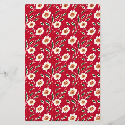 Zeep Verpakking Papier - witte bloemen op rood Flyer (Voorkant)