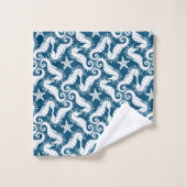 Zeepaard en zeeduivel - Blue Sealife Pattern Bad Handdoek (Wasdoekje)