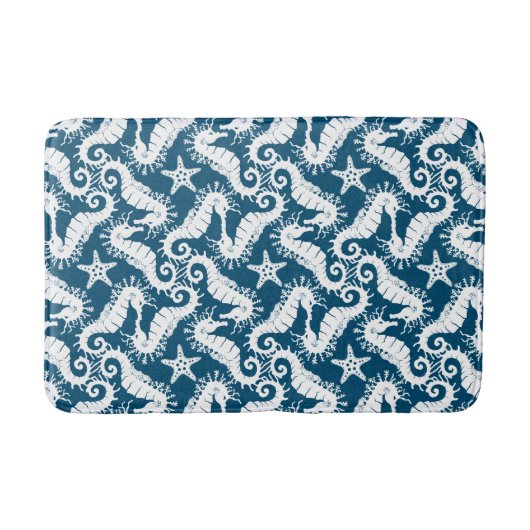 Zeepaard en zeeduivel - Blue Sealife Pattern Badmat (Voorkant)