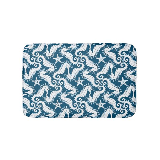 Zeepaard en zeeduivel - Blue Sealife Pattern Badmat (Voorkant)