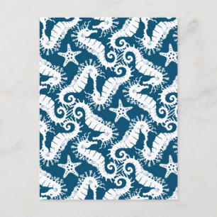 Zeepaard en zeeduivel - Blue Sealife Pattern Briefkaart