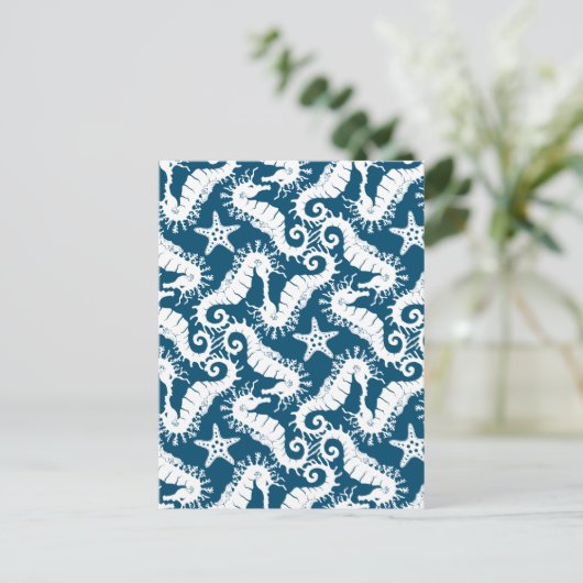 Zeepaard en zeeduivel - Blue Sealife Pattern Briefkaart (Staand voorkant)