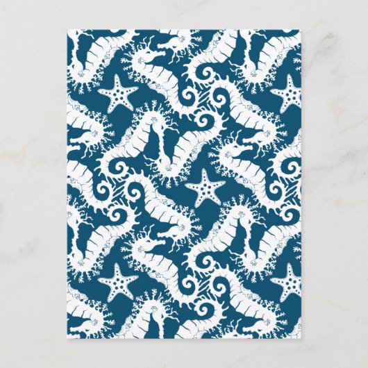 Zeepaard en zeeduivel - Blue Sealife Pattern Briefkaart (Voorkant)