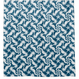 Zeepaard en zeeduivel - Blue Sealife Pattern Douchegordijn