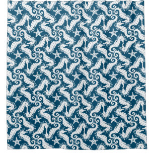 Zeepaard en zeeduivel - Blue Sealife Pattern Douchegordijn