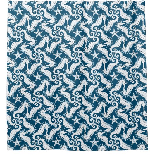 Zeepaard en zeeduivel - Blue Sealife Pattern Douchegordijn (Voorkant)