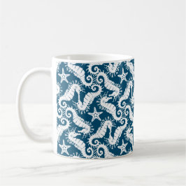 Zeepaard en zeeduivel - Blue Sealife Pattern Koffiemok