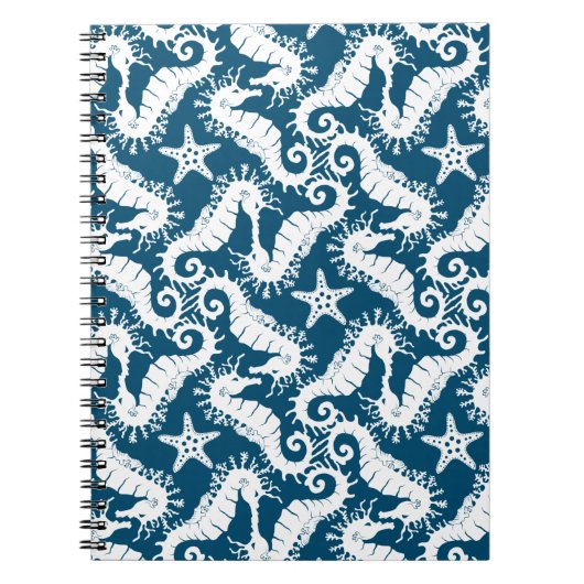 Zeepaard en zeeduivel - Blue Sealife Pattern Notitieboek (Voorkant)