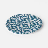 Zeepaard en zeeduivel - Blue Sealife Pattern Papieren Bordje (Gekanteld)